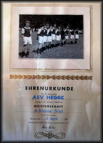 Erfolgreicher Fu�ballsport beim ASV Hegge im Jahre 1956/57