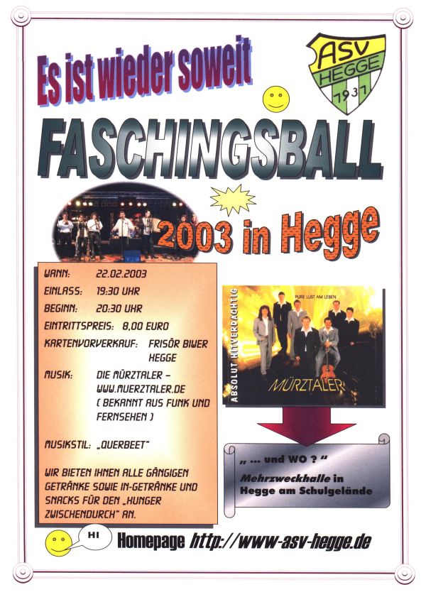 Faschingsball 2003 des ASV Hegge!